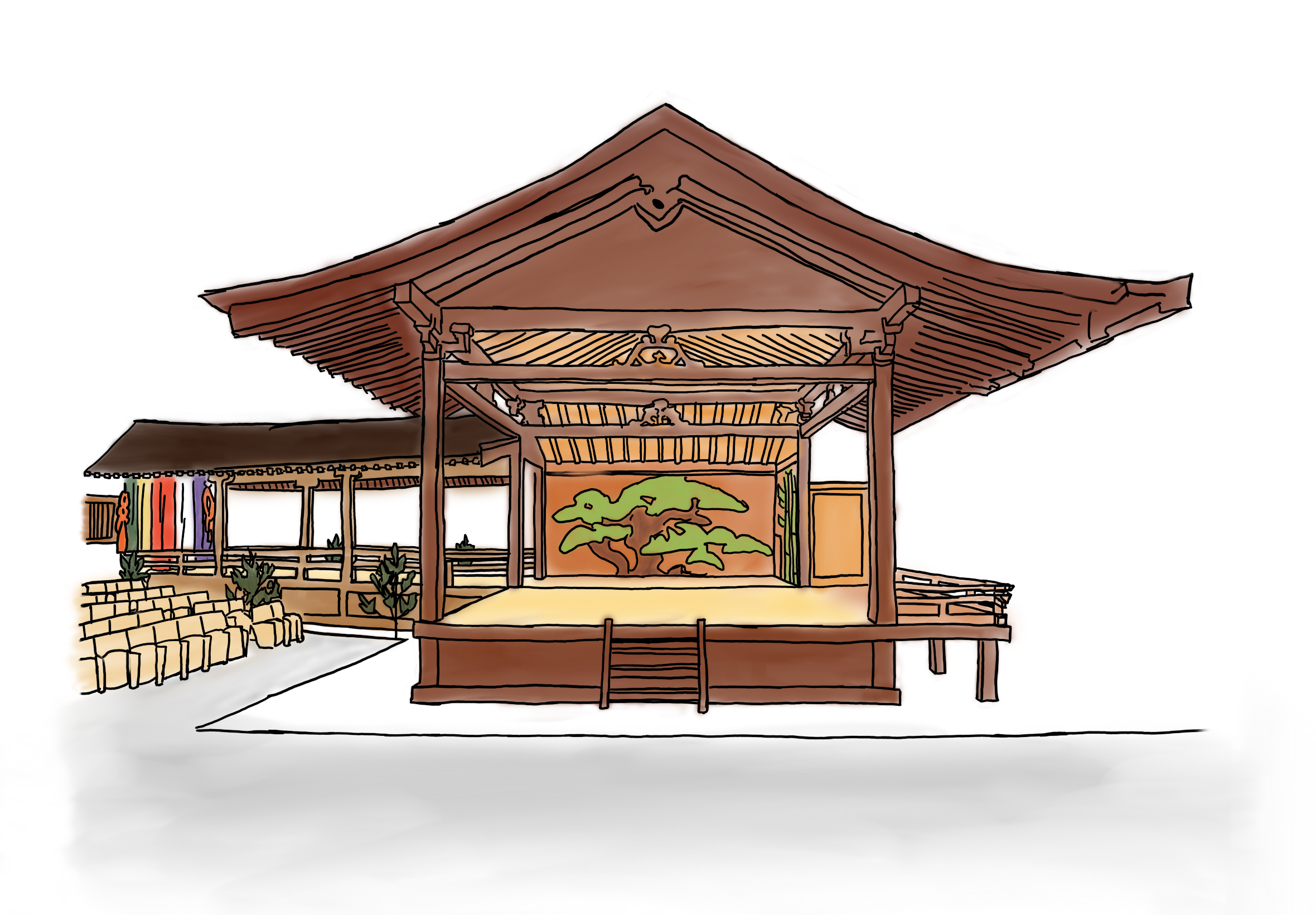 A coloured sketch of a noh stage